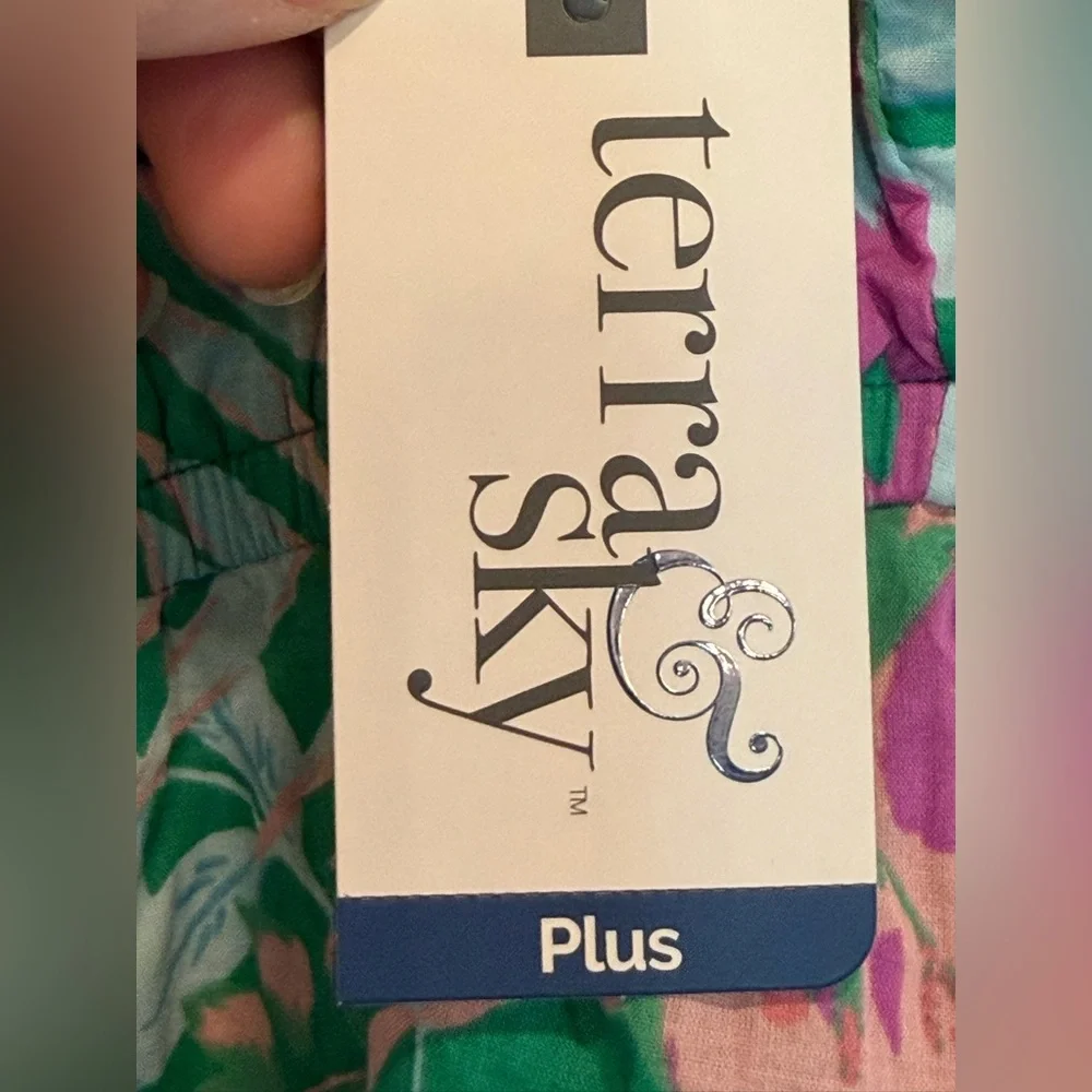 Terra & Sky Tropical Floral Ruffle Sundress Green Pink - NWT - Size - 3X - Picture 4 of 6